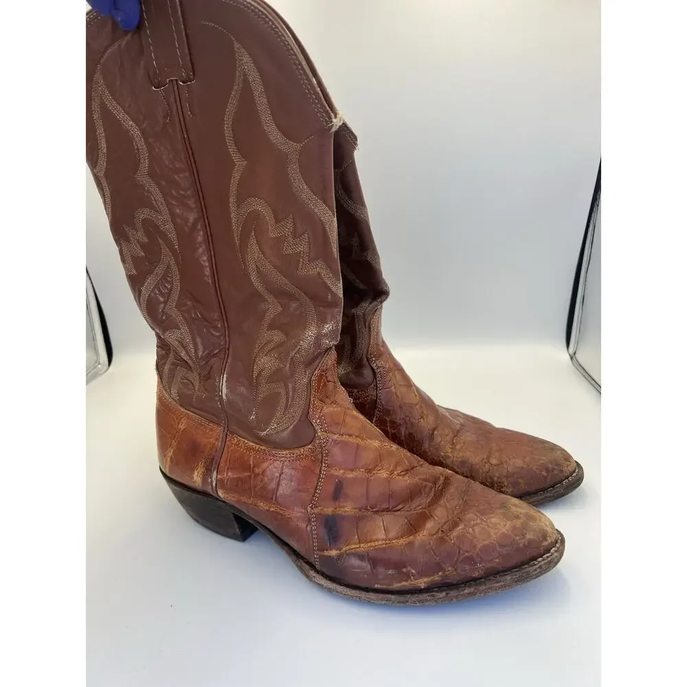 NOCONA Brown COGNAC ALLIGATOR &Leather Western Cowboy Boots Size 10.5 D Vintage